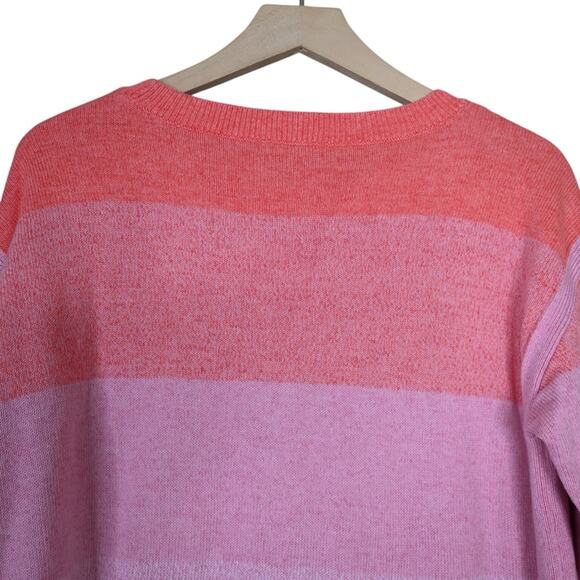 T by Talbots Womens L Striped Pink Orange Pima Cotton Sweater - Picture 4 of 9